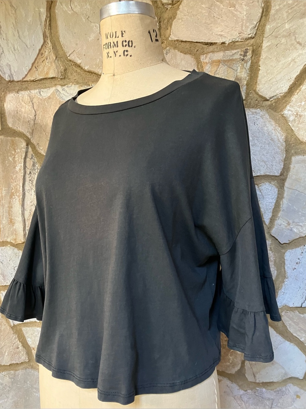 Cotton Black Ruffle Sleeve Women's Top